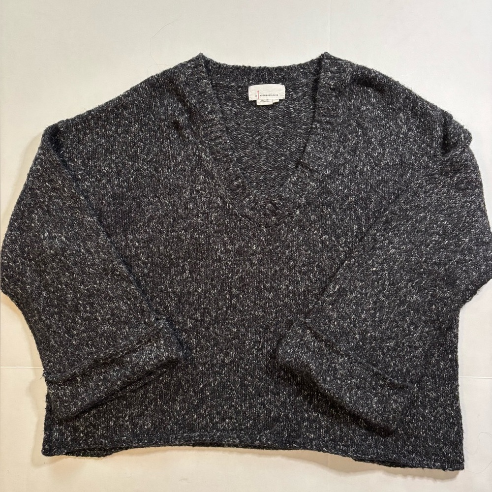 Anthropologie Sweater Women’s Small Gray V-Neck Oversized Chunky Pullover - Picture 2 of 7